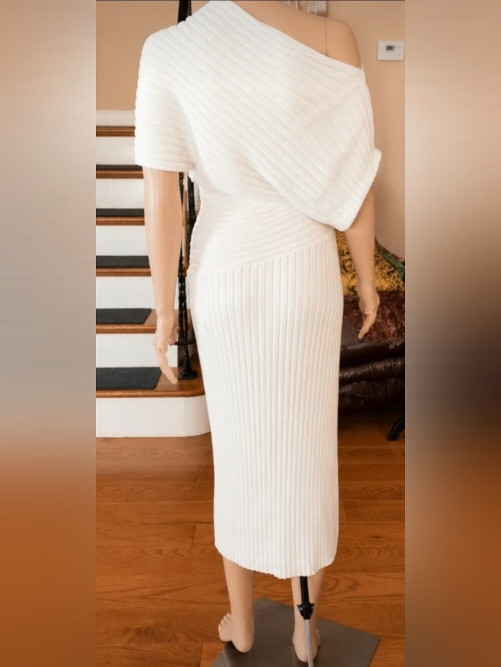 Cult Gaia Naunet Asymmetric neck knitted midi dress Off White Small - Picture 7 of 16